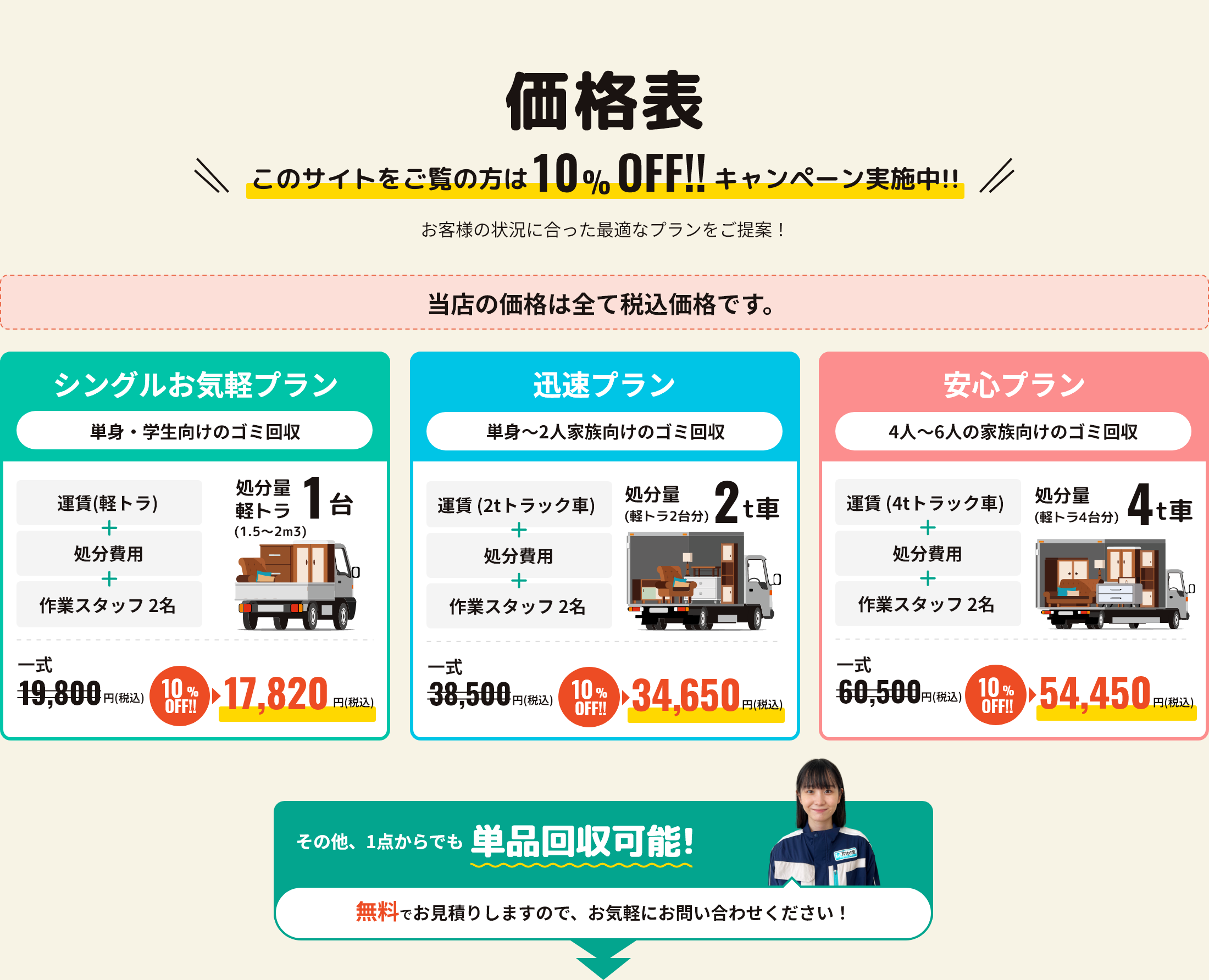 当店の価格は全て税込価格です