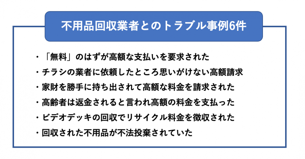 不用品回収業者とのトラブル事例
