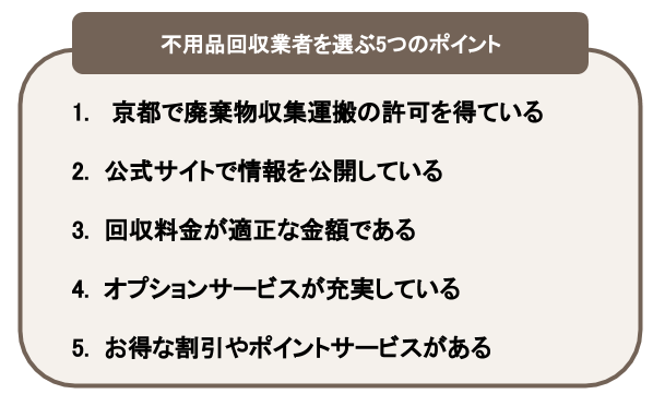不用品回収業者を選ぶ5つのポイント